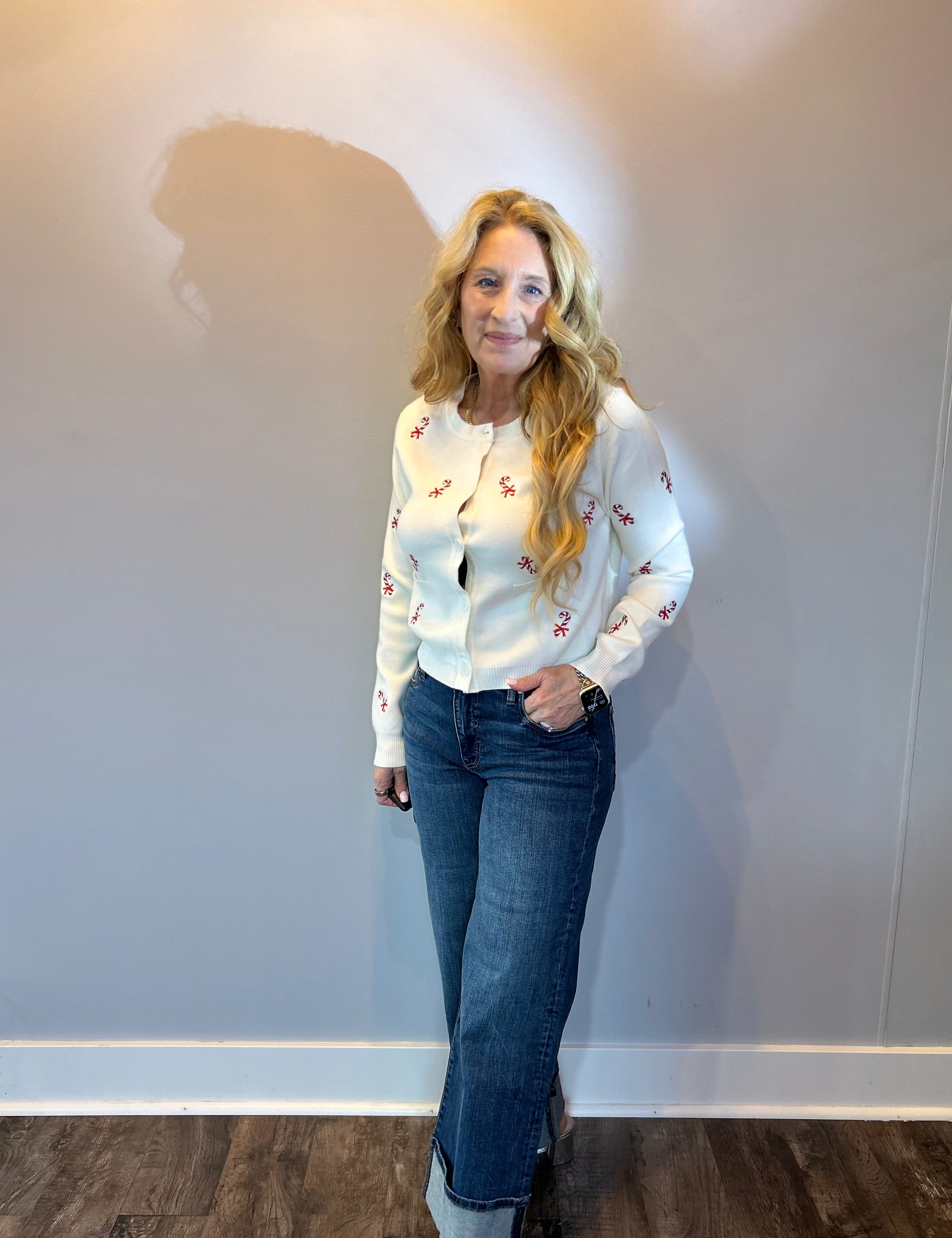 Candy Cane Lane Embroidered Button-Up Cardigan