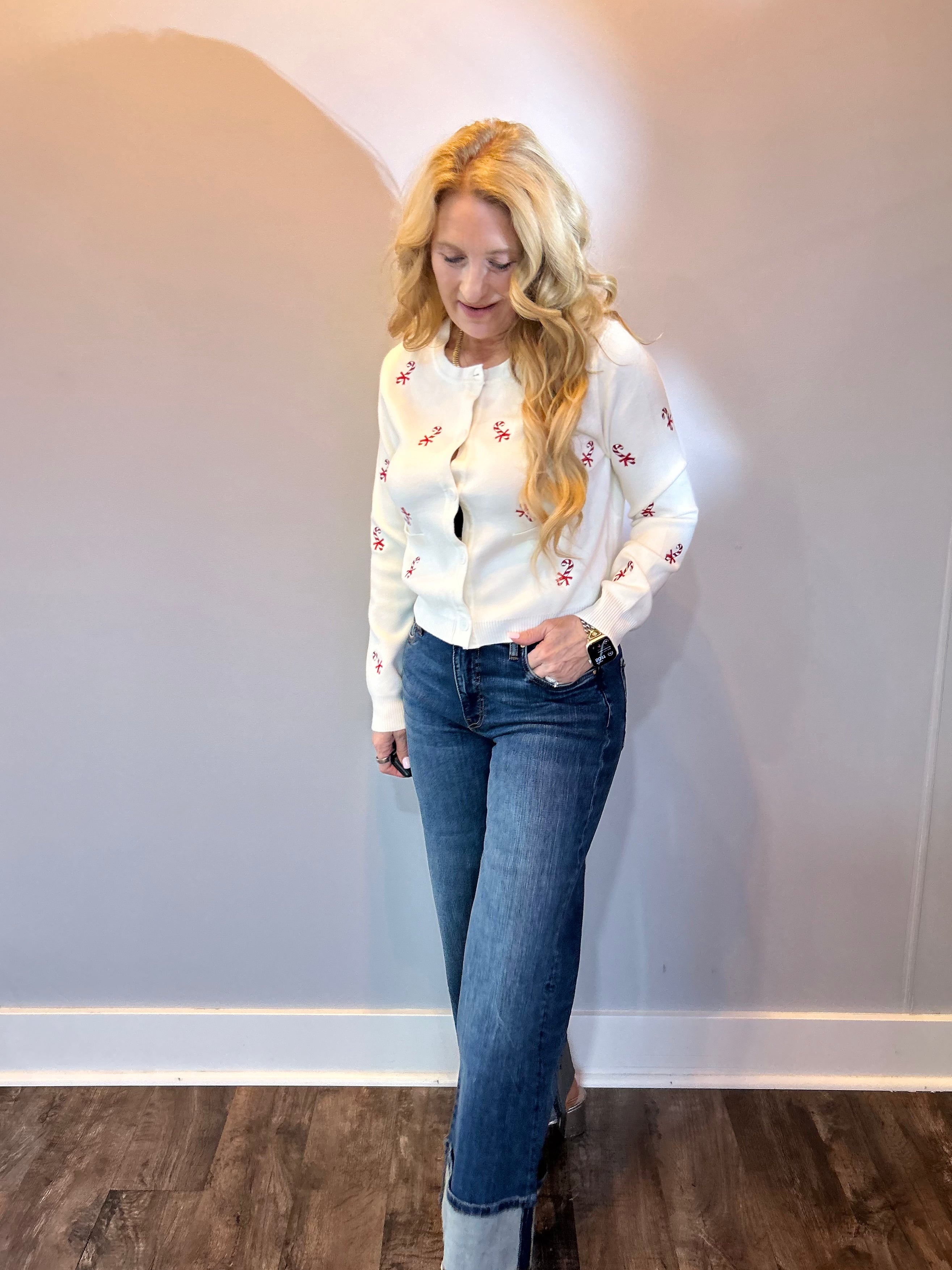 Candy Cane Lane Embroidered Button-Up Cardigan