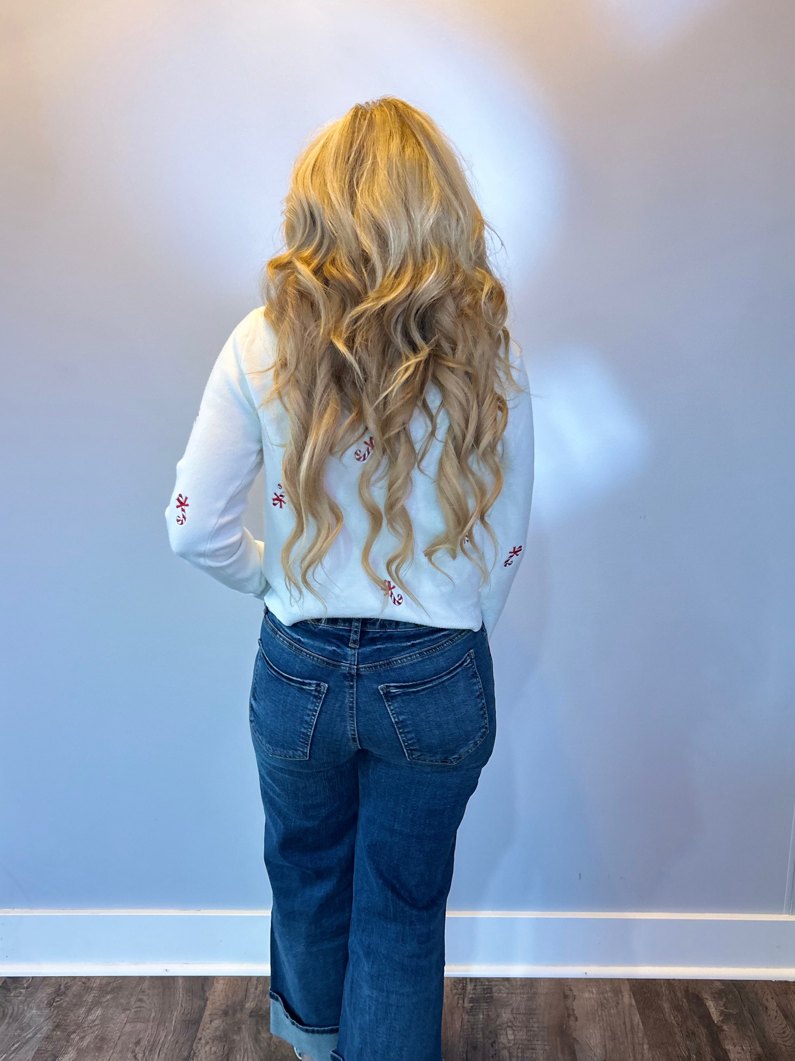 Candy Cane Lane Embroidered Button-Up Cardigan