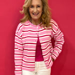 Candy Stripe Button-Up Cardigan in Pink - Shabby 2 Chic Boutiques