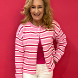 Candy Stripe Button-Up Cardigan in Pink - Shabby 2 Chic Boutiques
