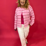 Candy Stripe Button-Up Cardigan in Pink - Shabby 2 Chic Boutiques