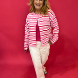 Candy Stripe Button-Up Cardigan in Pink - Shabby 2 Chic Boutiques