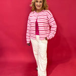 Candy Stripe Button-Up Cardigan in Pink - Shabby 2 Chic Boutiques