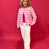 Candy Stripe Button-Up Cardigan in Pink - Shabby 2 Chic Boutiques