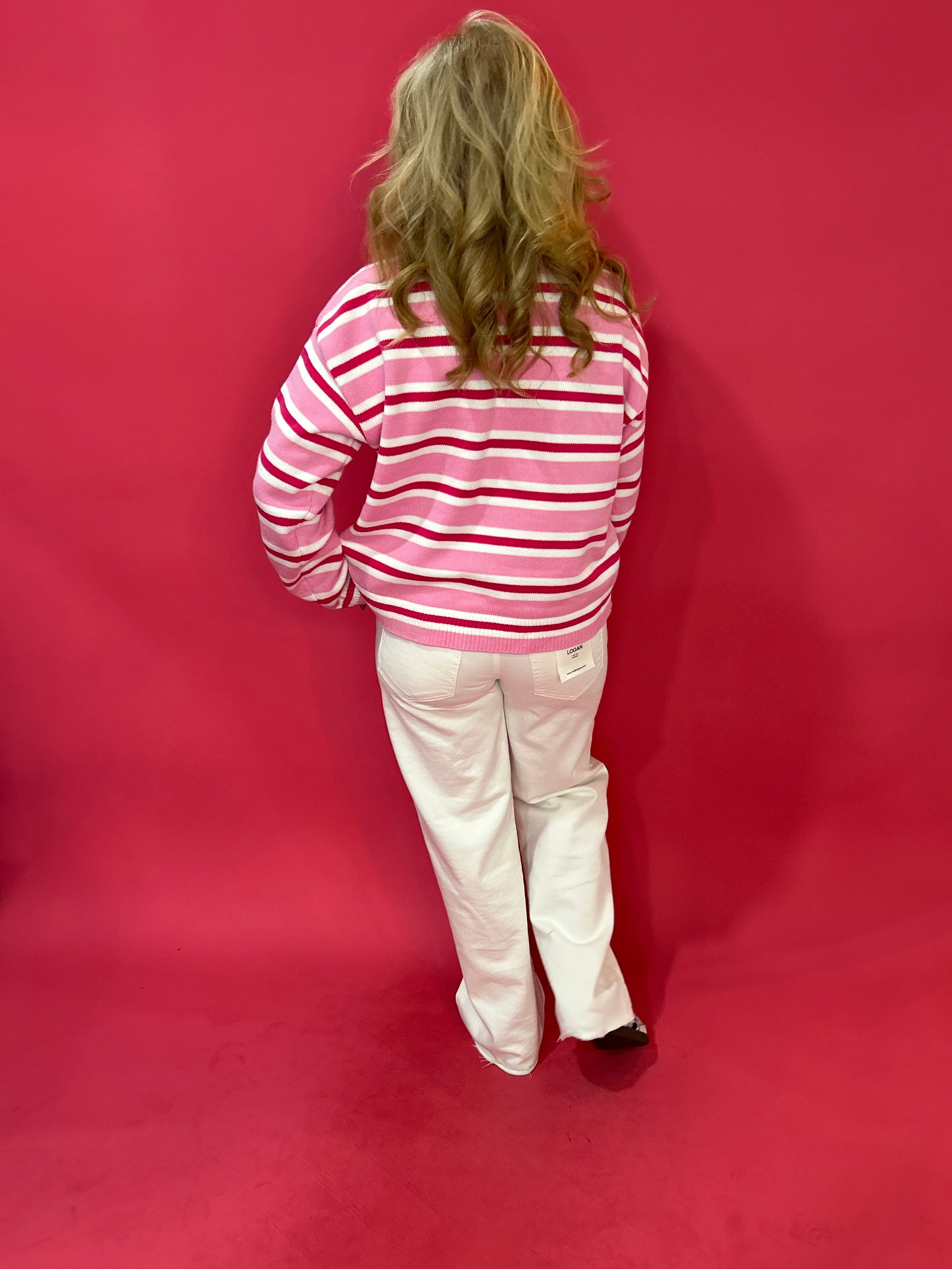 Candy Stripe Button-Up Cardigan in Pink - Shabby 2 Chic Boutiques
