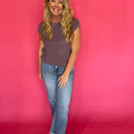 Cap Sleeve Textured Knit Top in Muted Raisin
