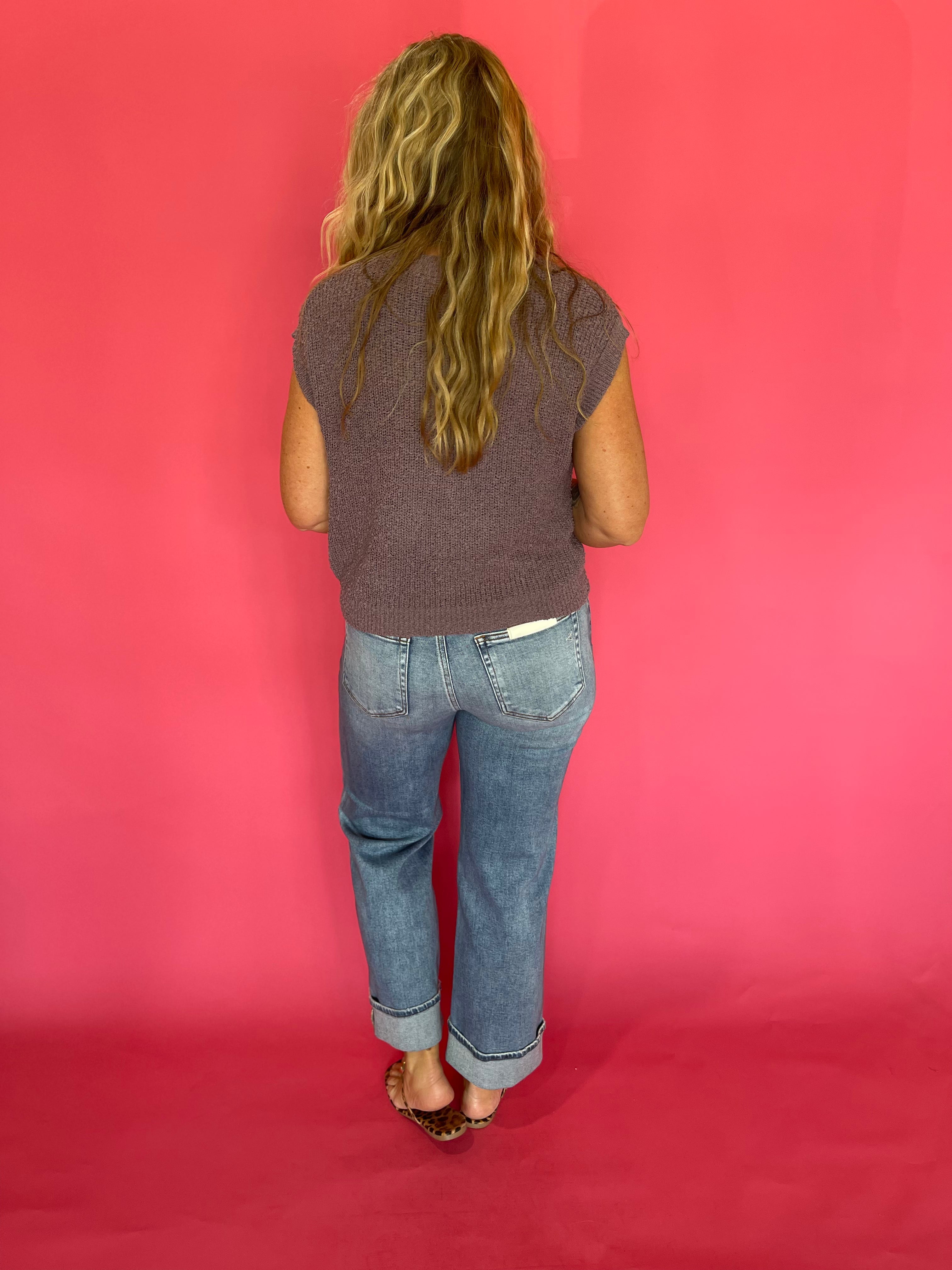 Cap Sleeve Textured Knit Top in Muted Raisin