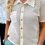 Casey Short Sleeves Button Down Crochet Shirt