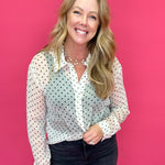 Cecilia Polka Dot Button-Up Blouse in Ivory - Shabby 2 Chic Boutiques