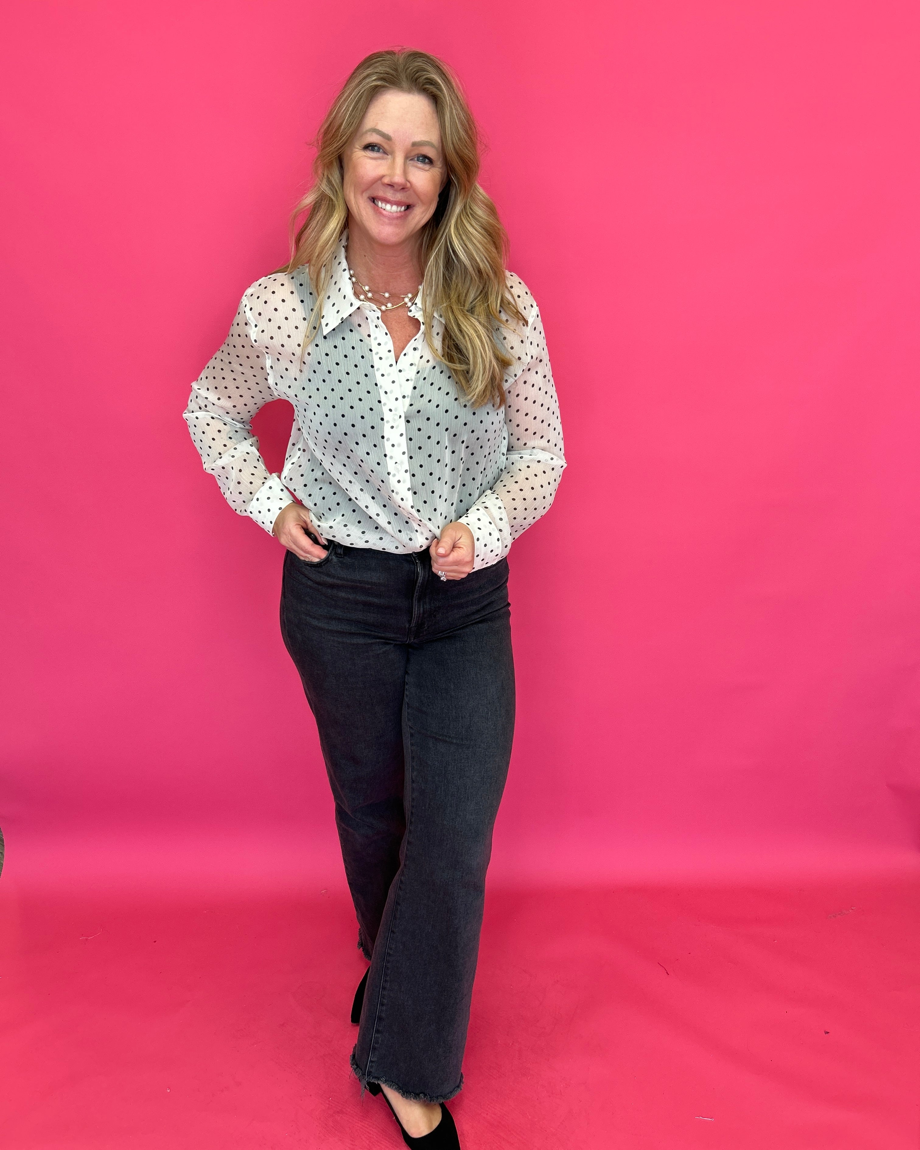 Cecilia Polka Dot Button-Up Blouse in Ivory - Shabby 2 Chic Boutiques