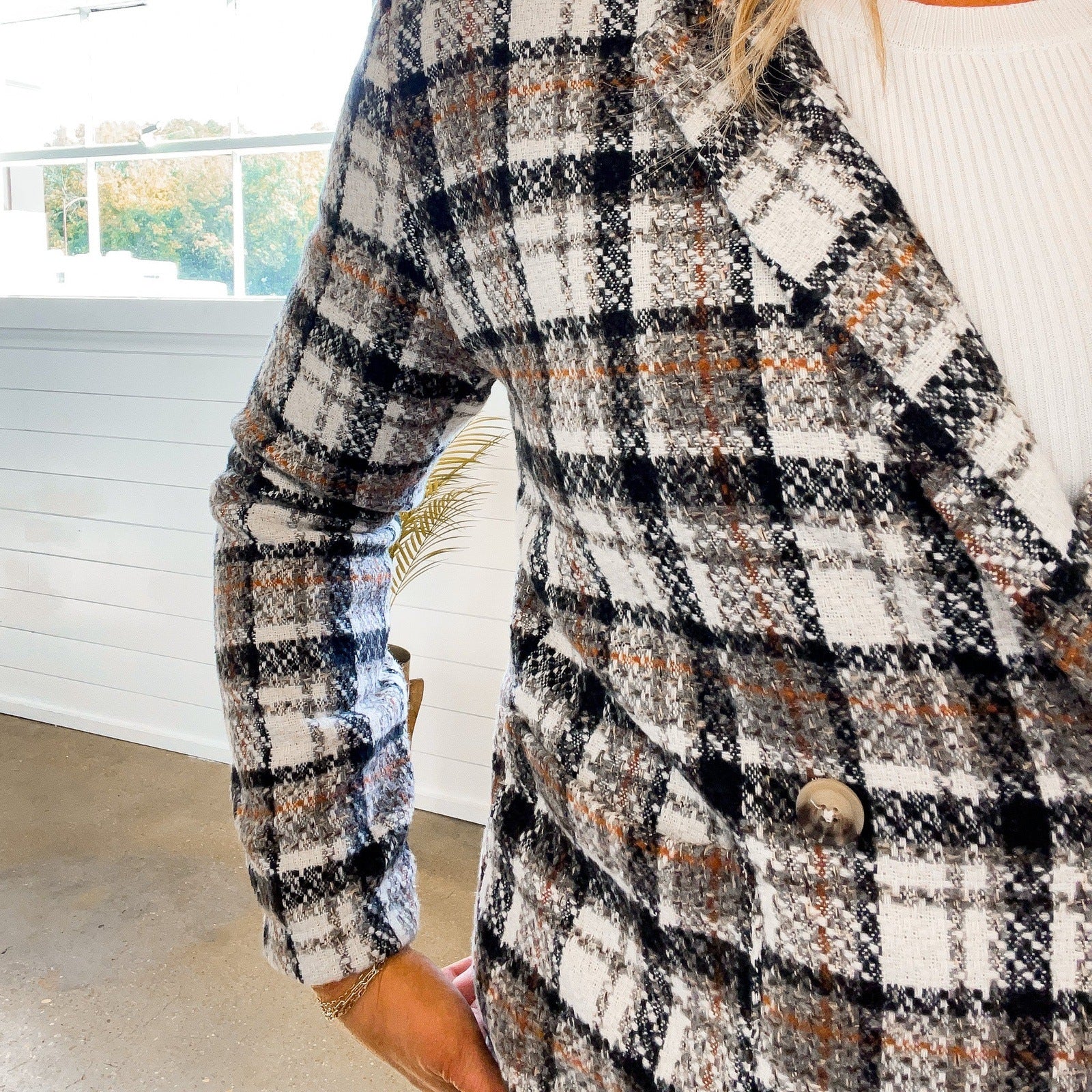 Celina Pocketed Plaid Blazer