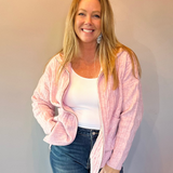 Chalet Charm Cable Knit Zip Jacket in Pink