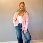 Chalet Charm Cable Knit Zip Jacket in Pink