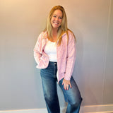 Chalet Charm Cable Knit Zip Jacket in Pink