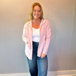 Chalet Charm Cable Knit Zip Jacket in Pink