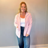 Chalet Charm Cable Knit Zip Jacket in Pink