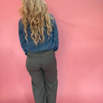 Chambray Collared 3/4 Tab Sleeve Button Down Shirt - Chambray