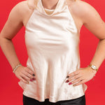 Champagne Glow Satin Halter Top