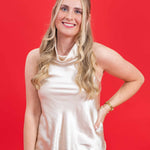 Champagne Glow Satin Halter Top