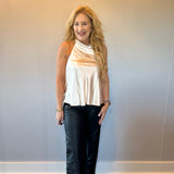 Champagne Glow Satin Halter Top