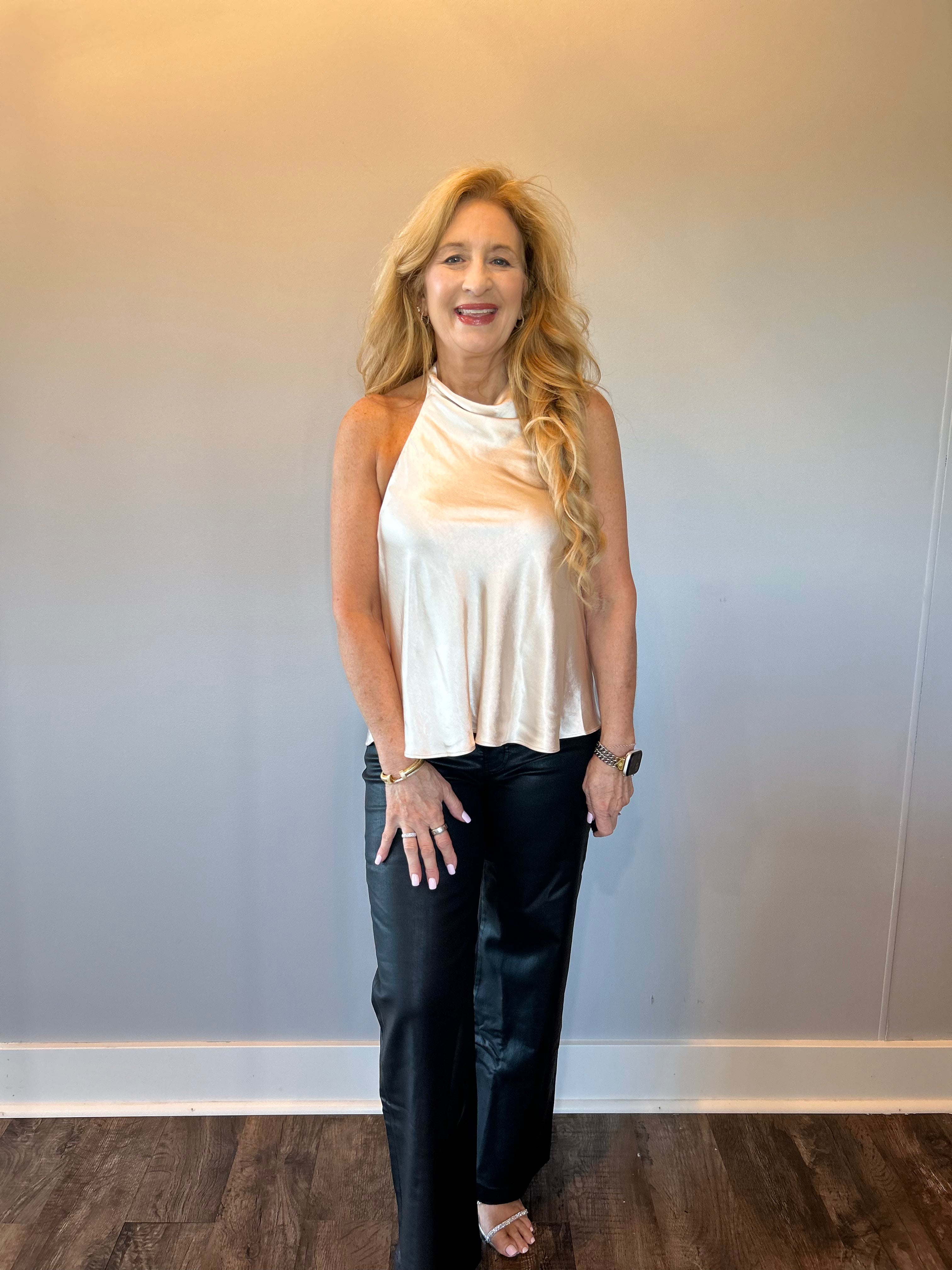 Champagne Glow Satin Halter Top