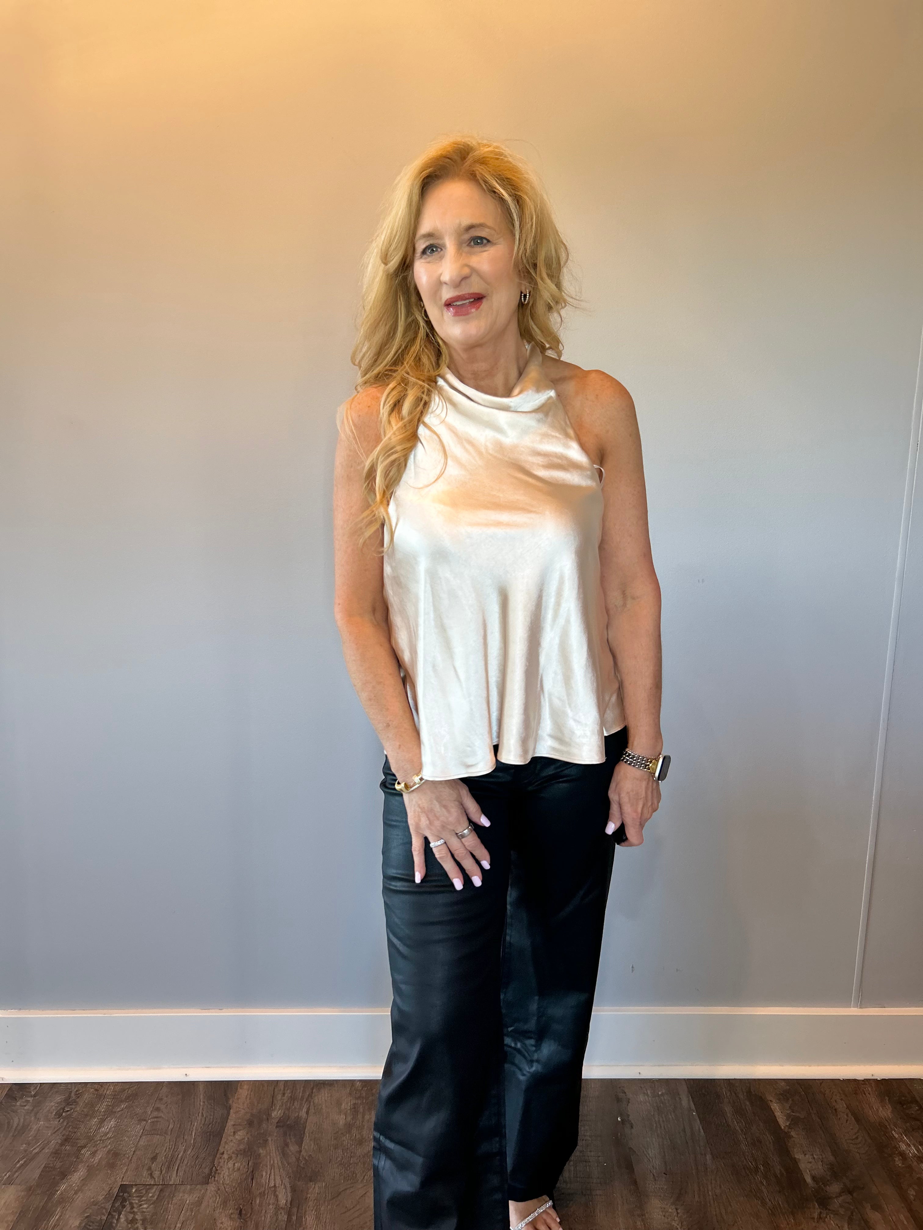 Champagne Glow Satin Halter Top
