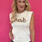 Cheers Embroidered Sleeveless Tee