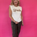 Cheers Embroidered Sleeveless Tee
