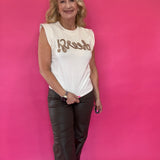 Cheers Embroidered Sleeveless Tee