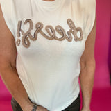Cheers Embroidered Sleeveless Tee