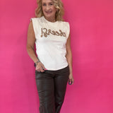 Cheers Embroidered Sleeveless Tee