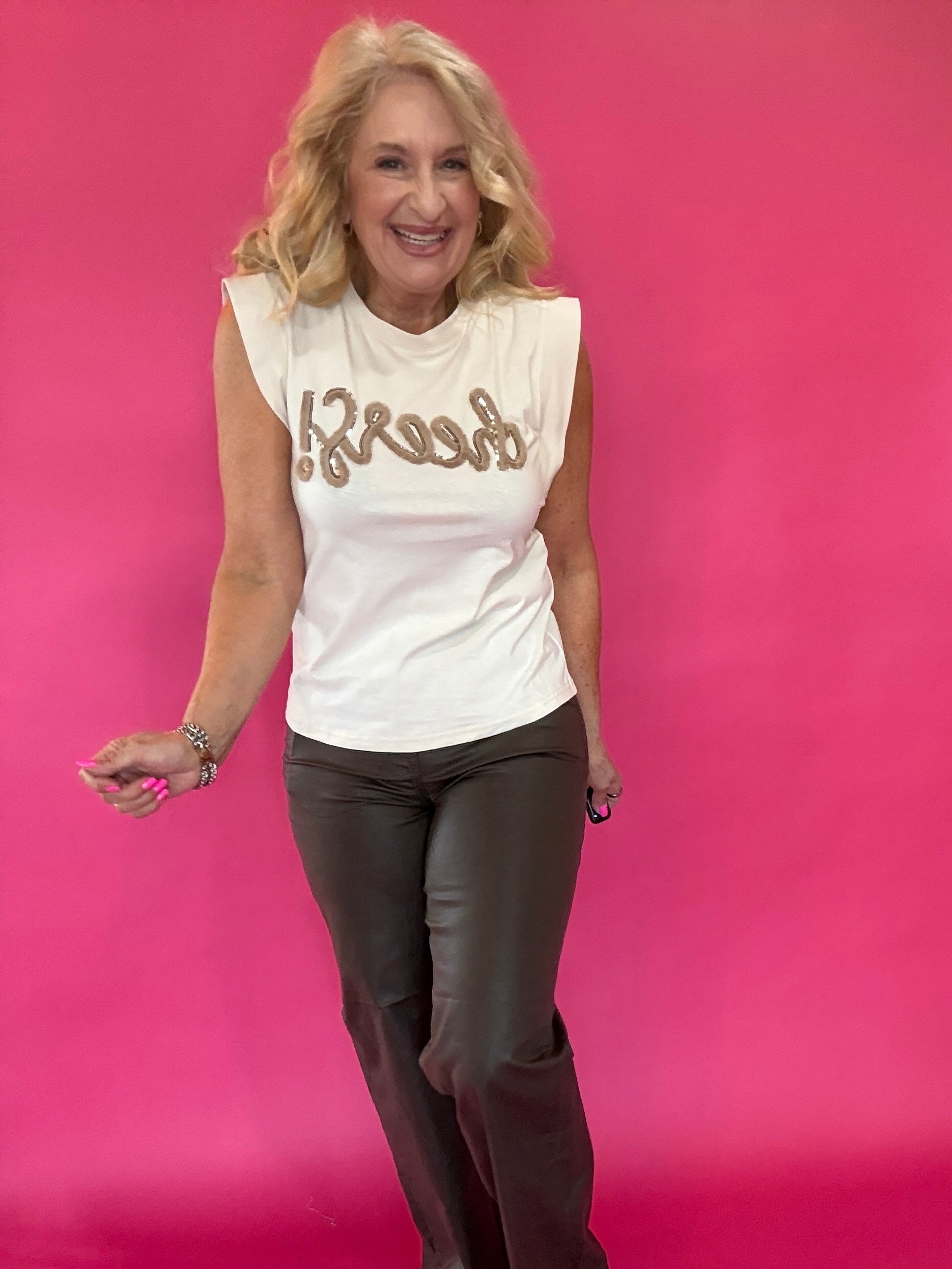 Cheers Embroidered Sleeveless Tee