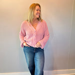 Chenille V-Neck Button Cardigan in Pink - Shabby 2 Chic Boutiques