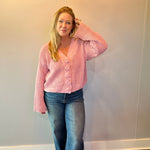 Chenille V-Neck Button Cardigan in Pink - Shabby 2 Chic Boutiques