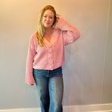 Chenille V-Neck Button Cardigan in Pink - Shabby 2 Chic Boutiques