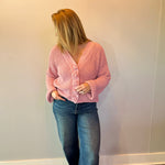 Chenille V-Neck Button Cardigan in Pink - Shabby 2 Chic Boutiques