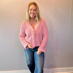 Chenille V-Neck Button Cardigan in Pink - Shabby 2 Chic Boutiques