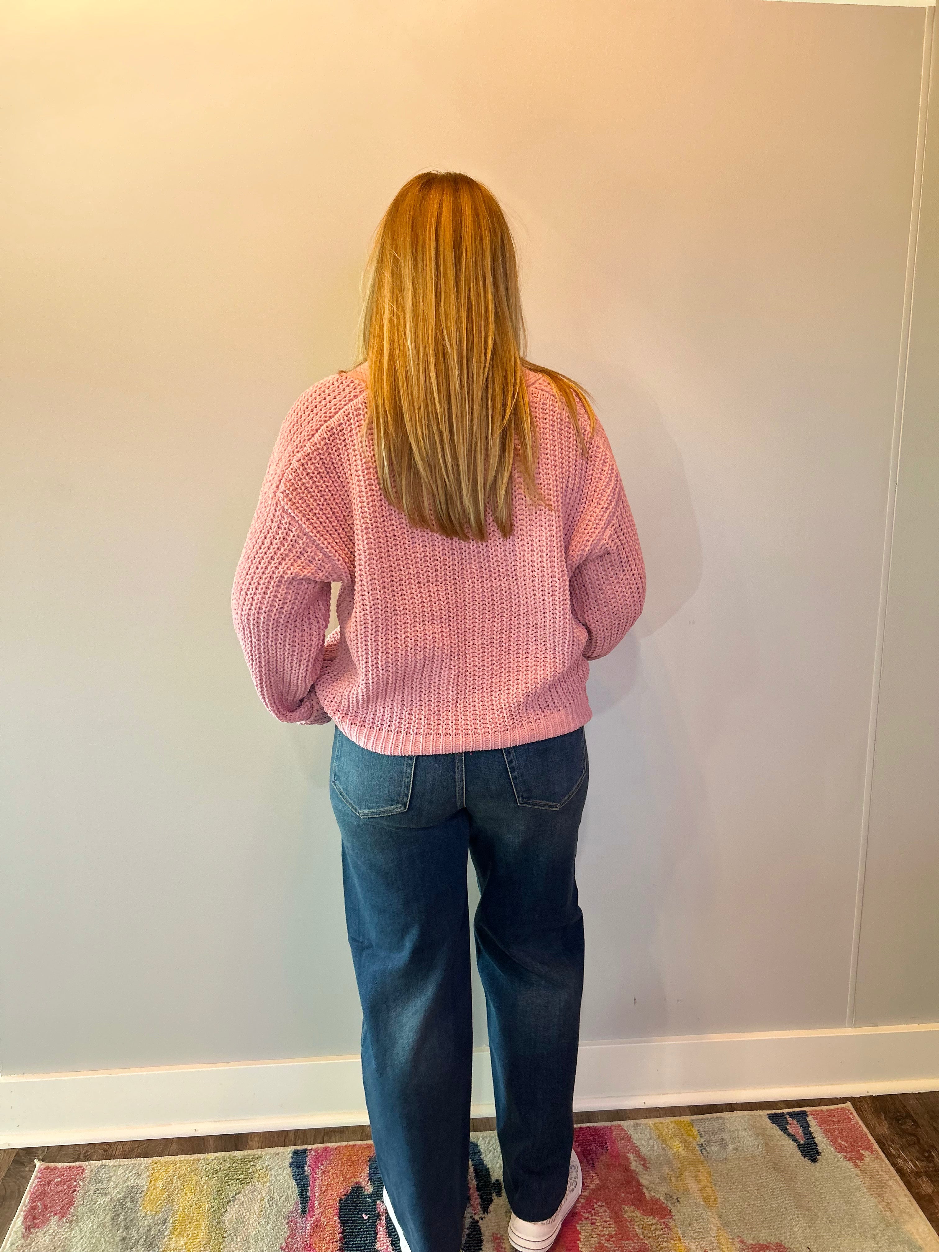 Chenille V-Neck Button Cardigan in Pink - Shabby 2 Chic Boutiques