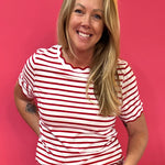 Cherry Picnic Stripe Scalloped Trim  Everyday Tee - Shabby 2 Chic Boutiques