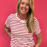 Cherry Picnic Stripe Scalloped Trim  Everyday Tee - Shabby 2 Chic Boutiques