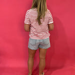 Cherry Picnic Stripe Scalloped Trim  Everyday Tee - Shabby 2 Chic Boutiques