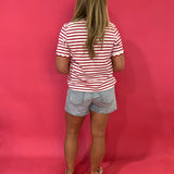 Cherry Picnic Stripe Scalloped Trim  Everyday Tee - Shabby 2 Chic Boutiques