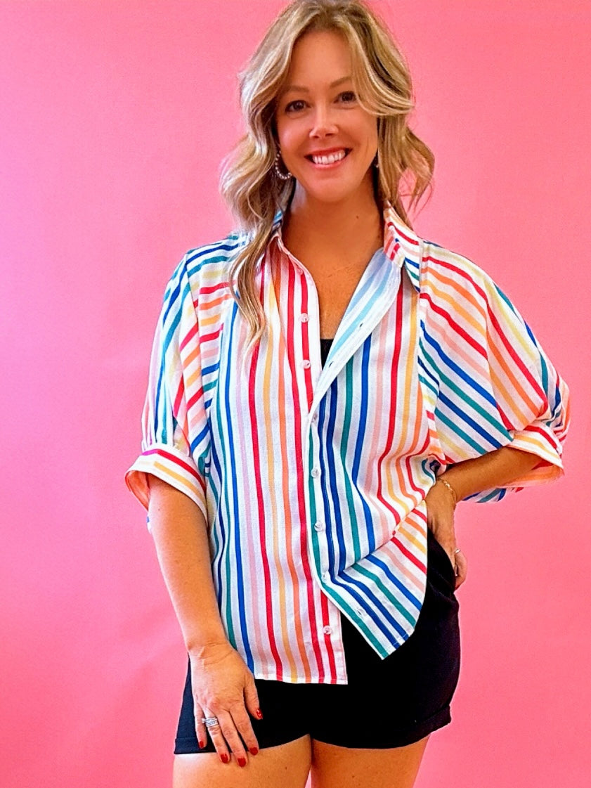 Cheryl Multi Colored Striped Button Down Blouse