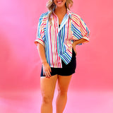 Cheryl Multi Colored Striped Button Down Blouse