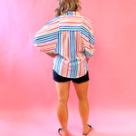 Cheryl Multi Colored Striped Button Down Blouse