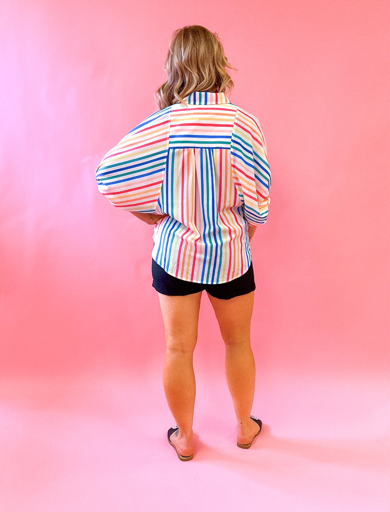Cheryl Multi Colored Striped Button Down Blouse