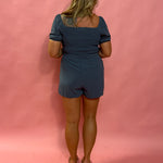 Chic Ease Square Neck Smocked Romper