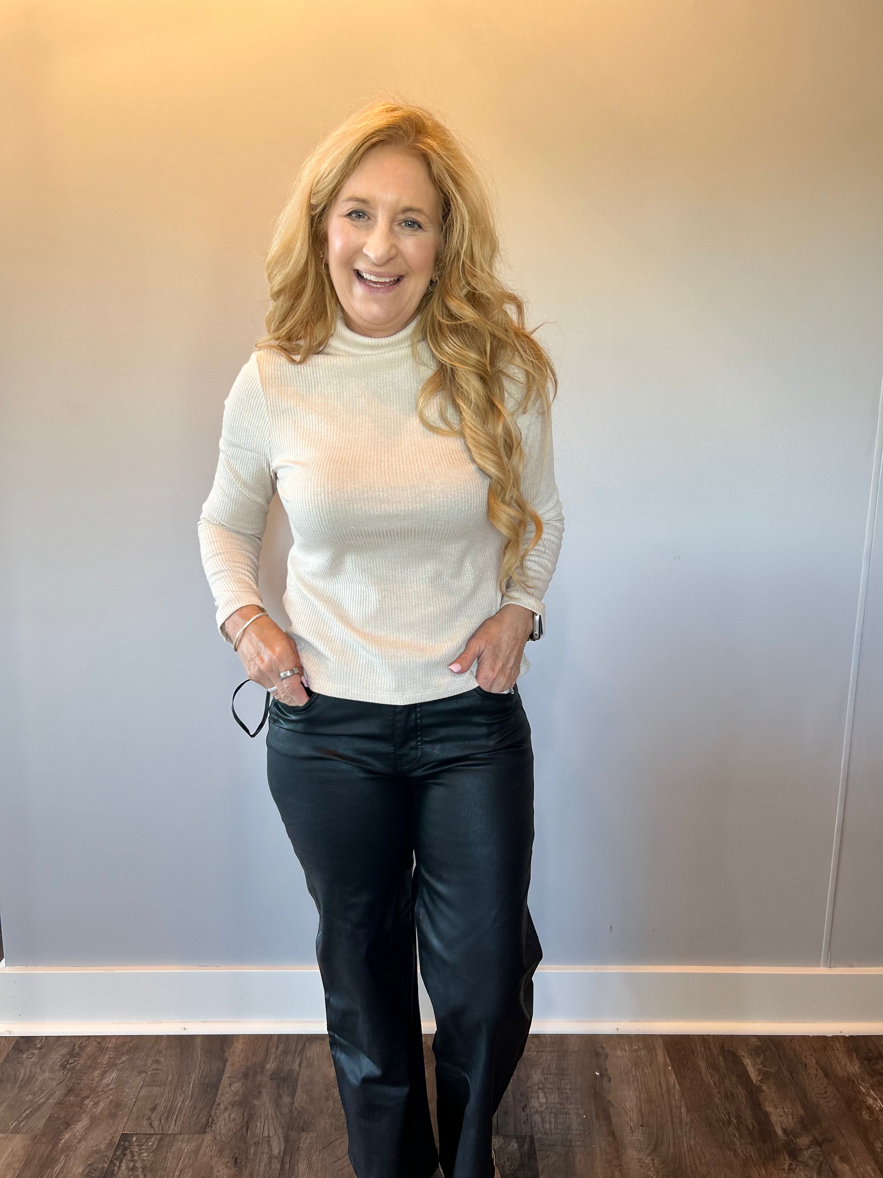 Chic Edge Ribbed Mock Neck Sweater