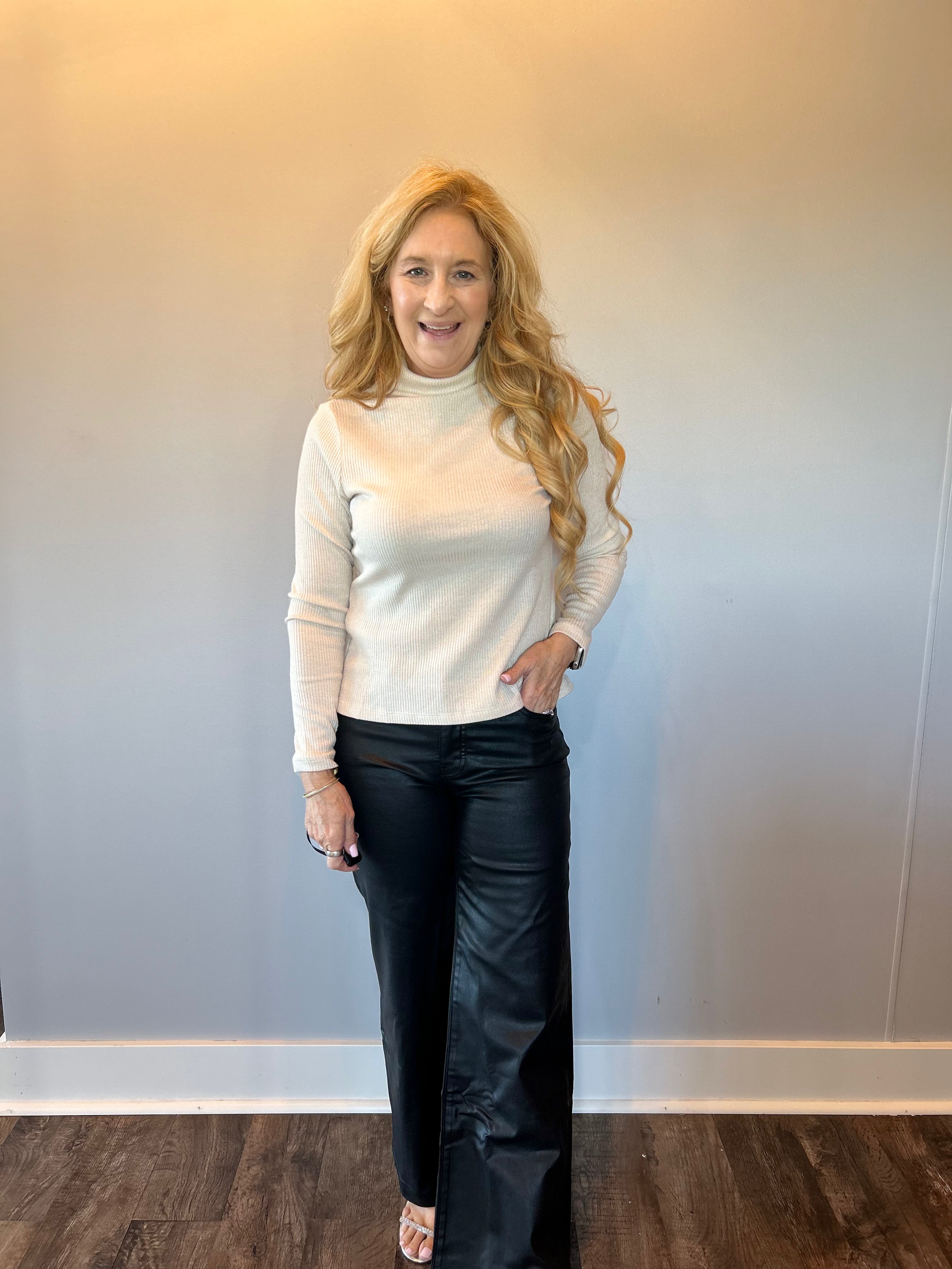 Chic Edge Ribbed Mock Neck Sweater